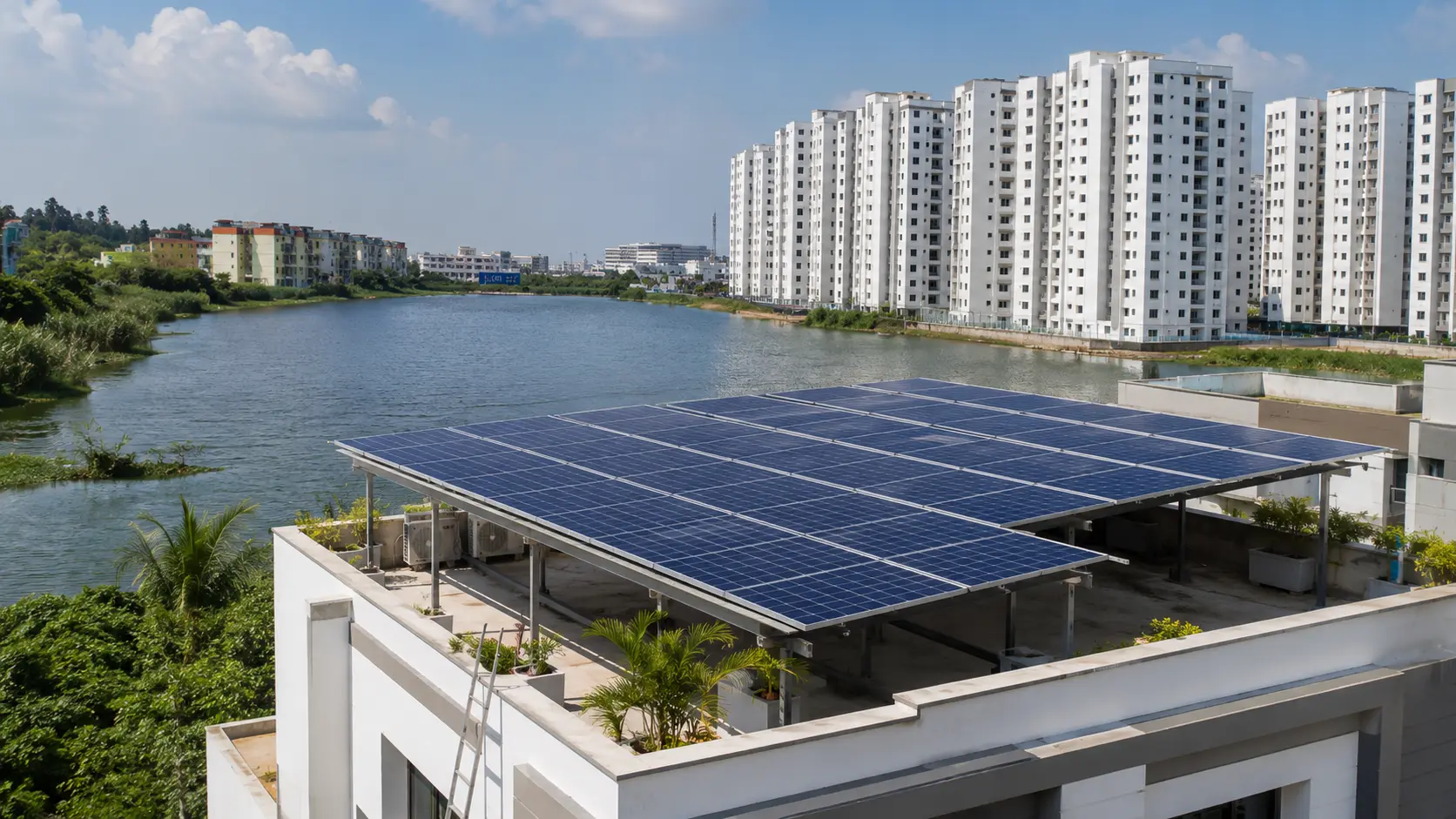 High capacity industrial rooftop solar power plant installation engineered in Sholinganallur by 4M Solar Solutions